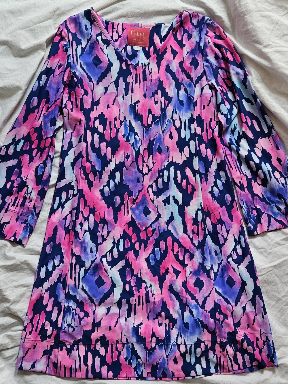 Gingy Pink & Blue Printed Shift Dress - Women's